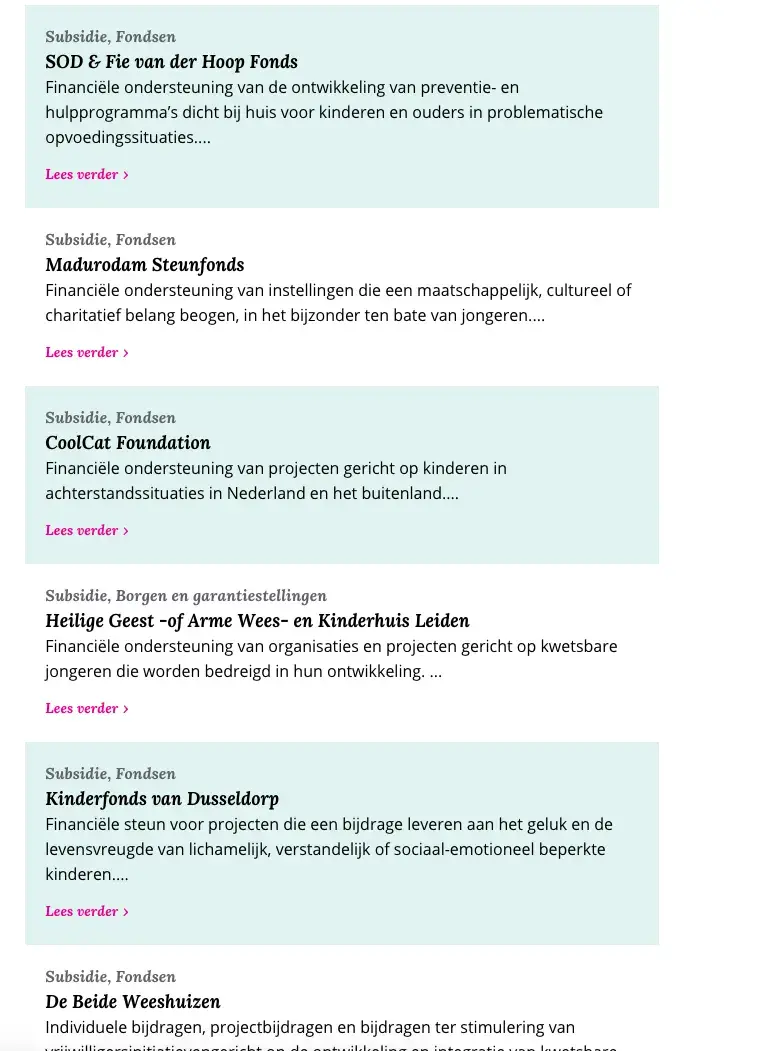 Lijst met fondsen kinderen