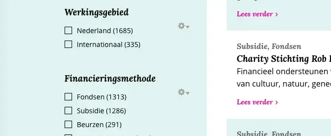Zoekfilter werkingsgebied Zoekfilter werkingsgebied